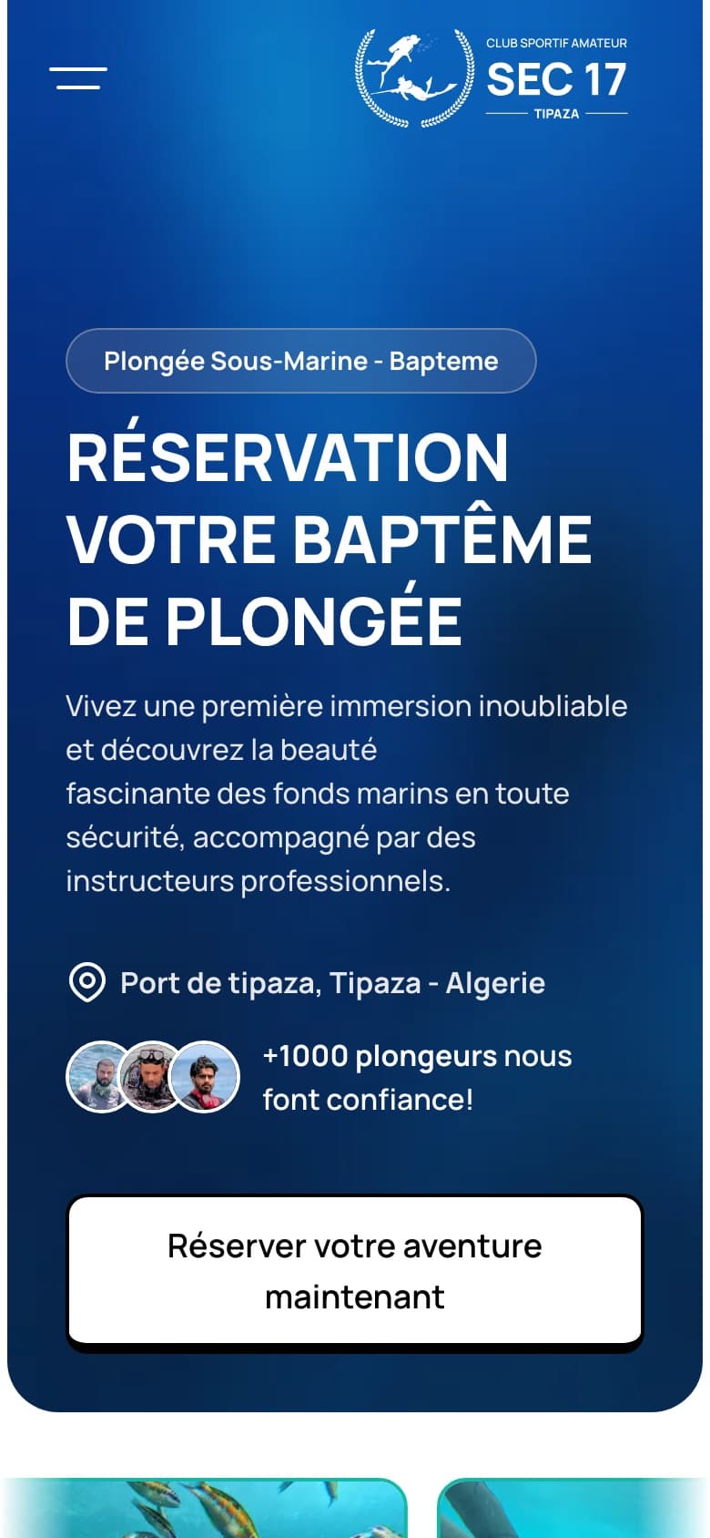 The booking page at phone width, with the booking button within thumb reach